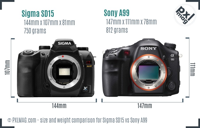 Sigma SD15 vs Sony A99 size comparison