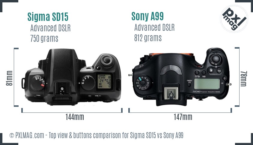 Sigma SD15 vs Sony A99 top view buttons comparison