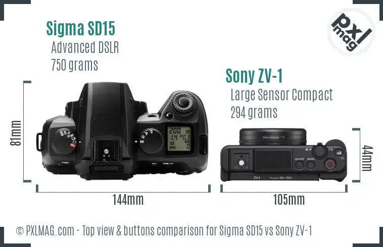 Sigma SD15 vs Sony ZV-1 top view buttons comparison