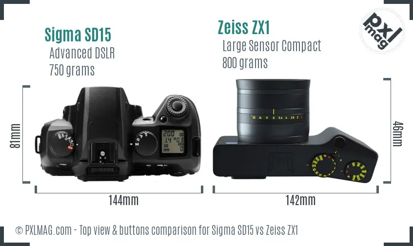 Sigma SD15 vs Zeiss ZX1 top view buttons comparison