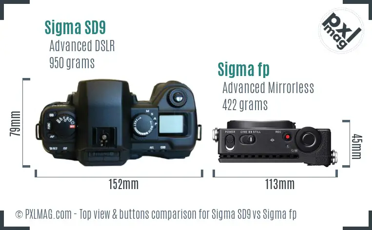Sigma SD9 vs Sigma fp top view buttons comparison