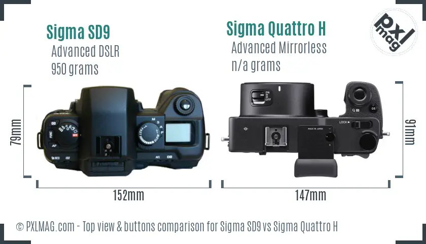 Sigma SD9 vs Sigma Quattro H top view buttons comparison