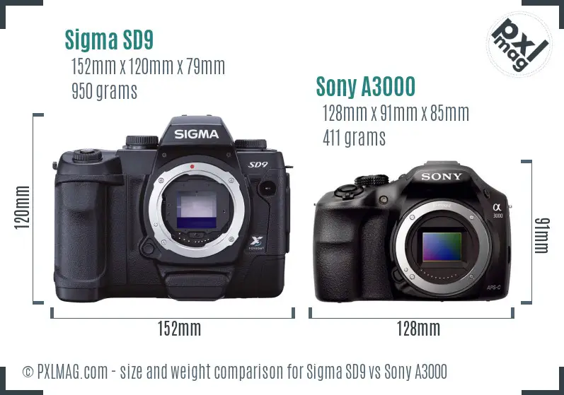 Sigma SD9 vs Sony A3000 size comparison