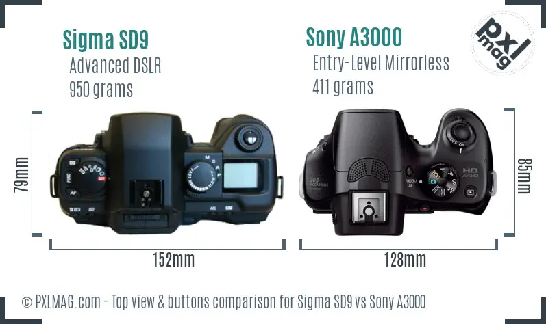 Sigma SD9 vs Sony A3000 top view buttons comparison