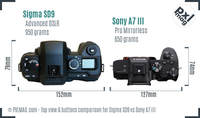 Sigma SD9 vs Sony A7 III top view buttons comparison