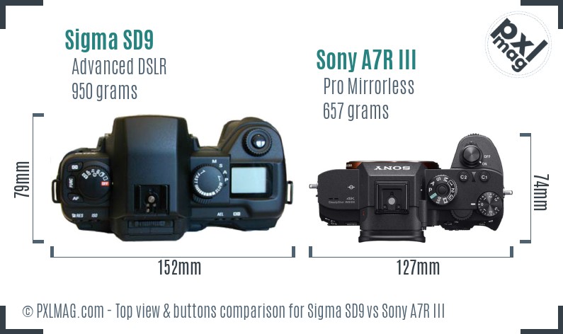 Sigma SD9 vs Sony A7R III top view buttons comparison