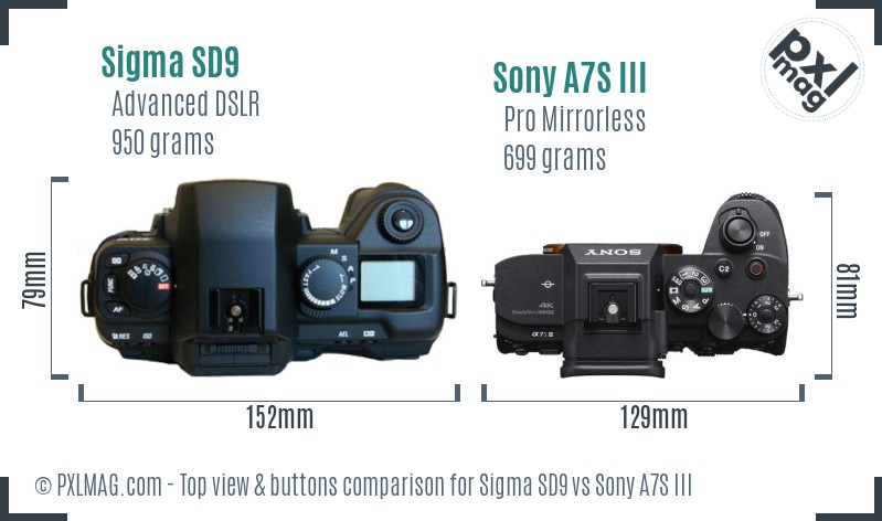 Sigma SD9 vs Sony A7S III top view buttons comparison