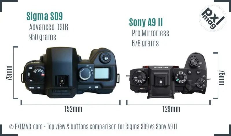 Sigma SD9 vs Sony A9 II top view buttons comparison
