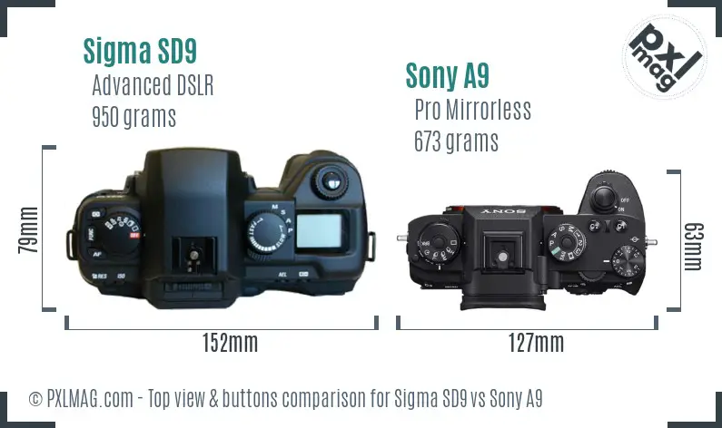 Sigma SD9 vs Sony A9 top view buttons comparison