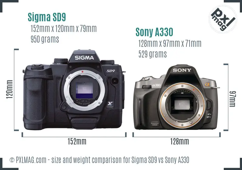 Sigma SD9 vs Sony A330 size comparison
