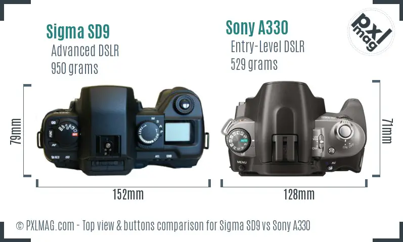 Sigma SD9 vs Sony A330 top view buttons comparison