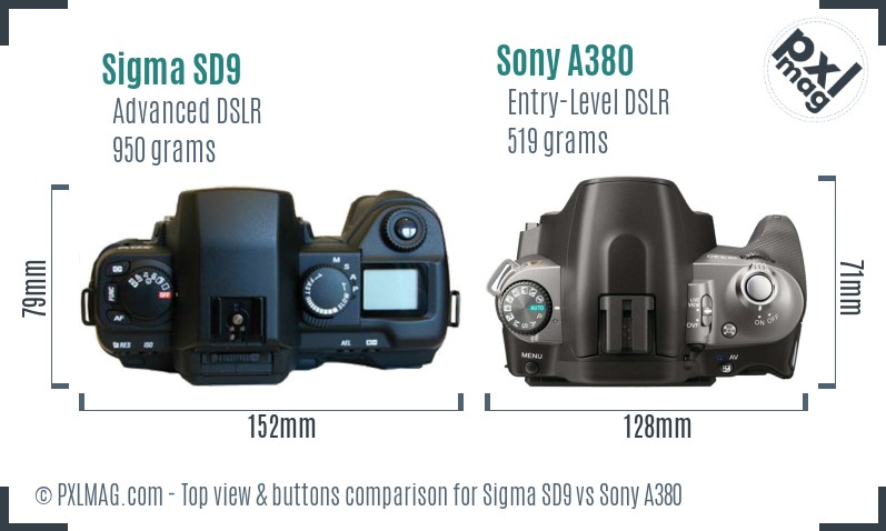 Sigma SD9 vs Sony A380 top view buttons comparison