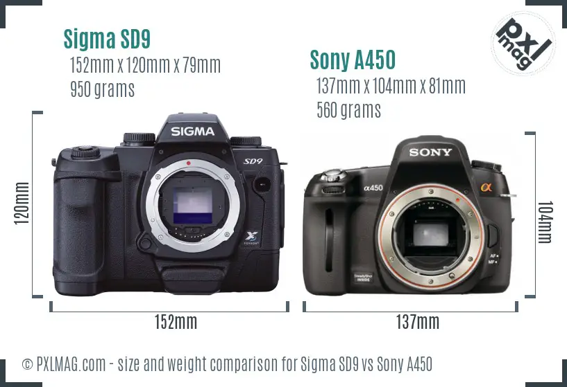 Sigma SD9 vs Sony A450 size comparison Sigma SD9 vs Sony A450 size comparison