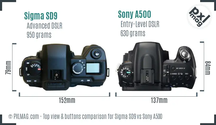 Sigma SD9 vs Sony A500 top view buttons comparison