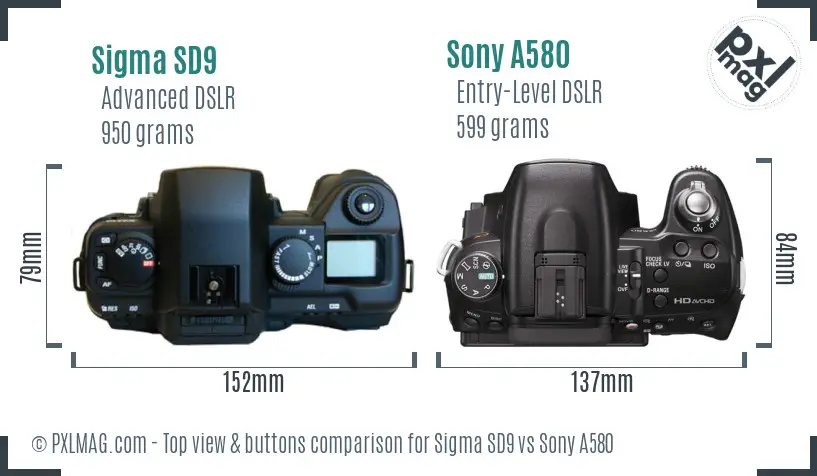 Sigma SD9 vs Sony A580 top view buttons comparison