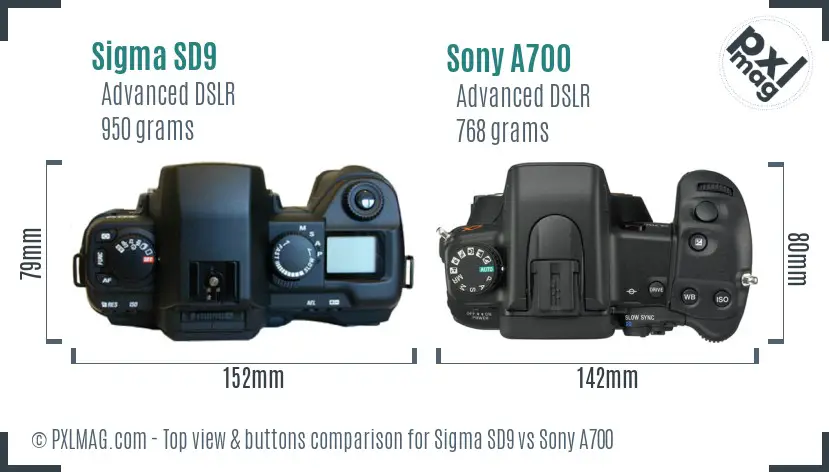 Sigma SD9 vs Sony A700 top view buttons comparison
