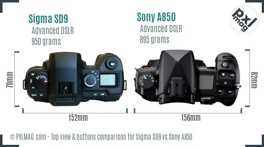 Sigma SD9 vs Sony A850 top view buttons comparison