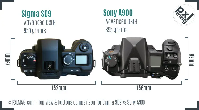 Sigma SD9 vs Sony A900 top view buttons comparison