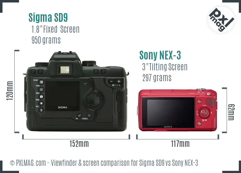 Sigma SD9 vs Sony NEX-3 Screen and Viewfinder comparison