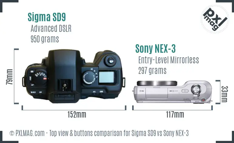 Sigma SD9 vs Sony NEX-3 top view buttons comparison