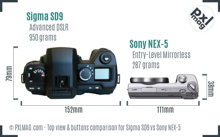 Sigma SD9 vs Sony NEX-5 top view buttons comparison