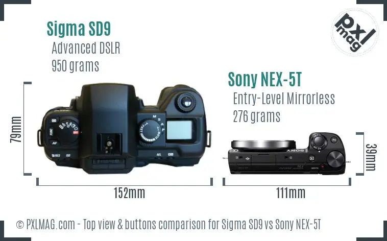 Sigma SD9 vs Sony NEX-5T top view buttons comparison