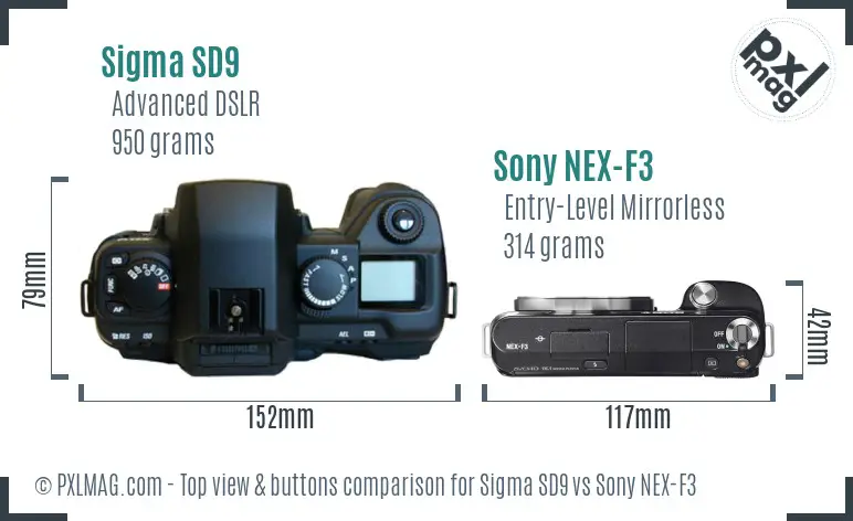 Sigma SD9 vs Sony NEX-F3 top view buttons comparison