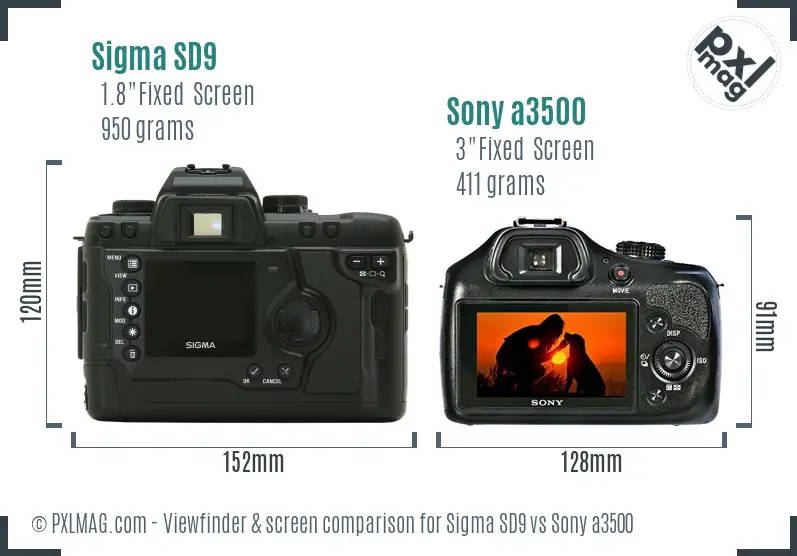 Sigma SD9 vs Sony a3500 Screen and Viewfinder comparison