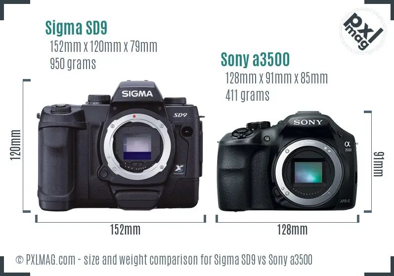 Sigma SD9 vs Sony a3500 size comparison