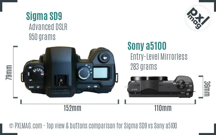 Sigma SD9 vs Sony a5100 top view buttons comparison