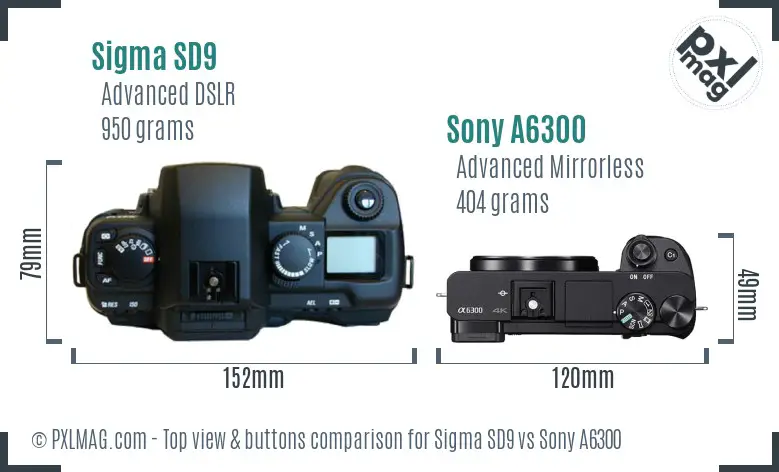 Sigma SD9 vs Sony A6300 top view buttons comparison