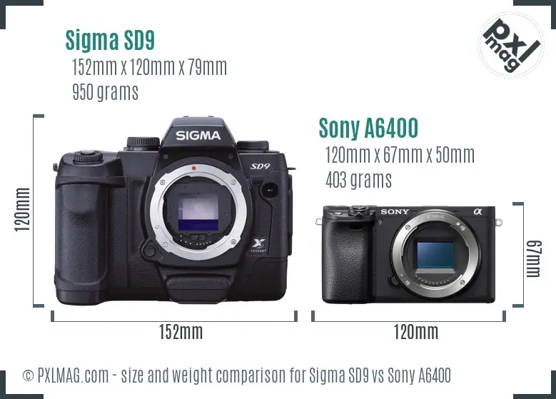 Sigma SD9 vs Sony A6400 size comparison