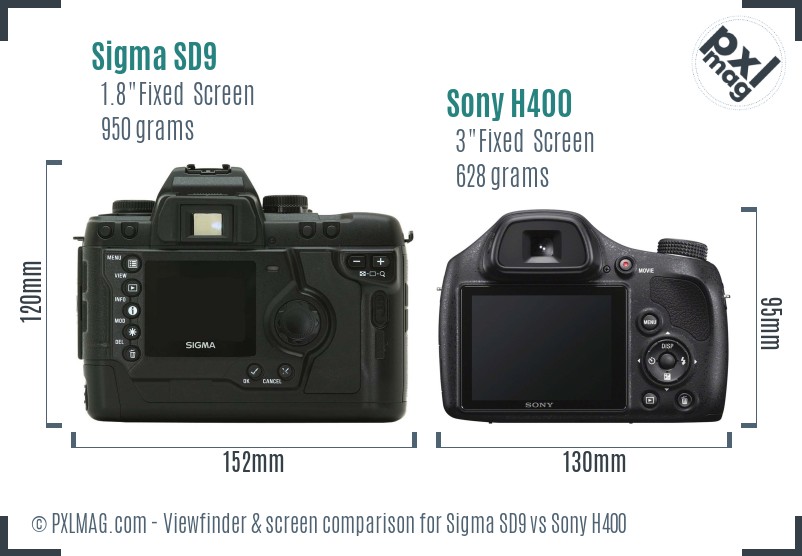 Sigma SD9 vs Sony H400 Screen and Viewfinder comparison