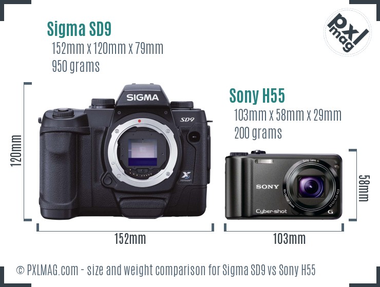 Sigma SD9 vs Sony H55 size comparison Sigma SD9 vs Sony H55 size comparison