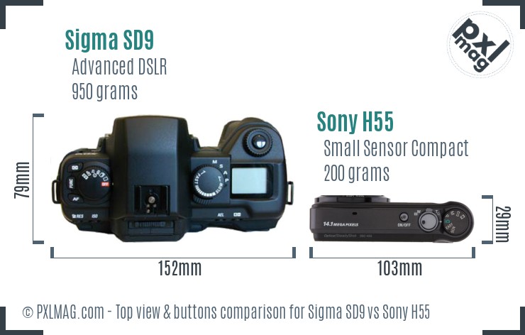 Sigma SD9 vs Sony H55 top view buttons comparison