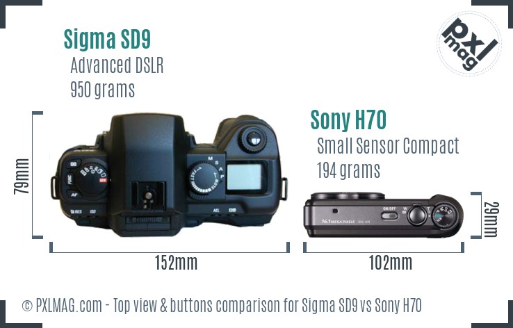 Sigma SD9 vs Sony H70 top view buttons comparison
