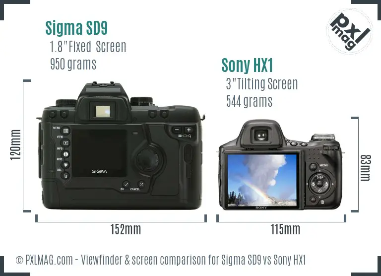 Sigma SD9 vs Sony HX1 Screen and Viewfinder comparison