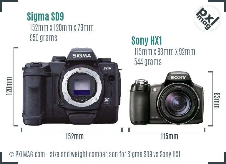 Sigma SD9 vs Sony HX1 size comparison