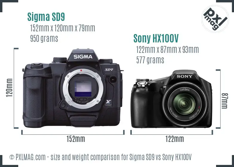 Sigma SD9 vs Sony HX100V size comparison
