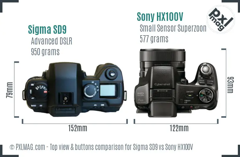 Sigma SD9 vs Sony HX100V top view buttons comparison