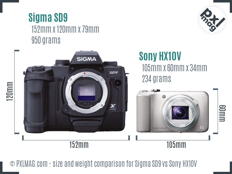 Sigma SD9 vs Sony HX10V size comparison