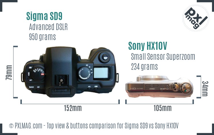Sigma SD9 vs Sony HX10V top view buttons comparison