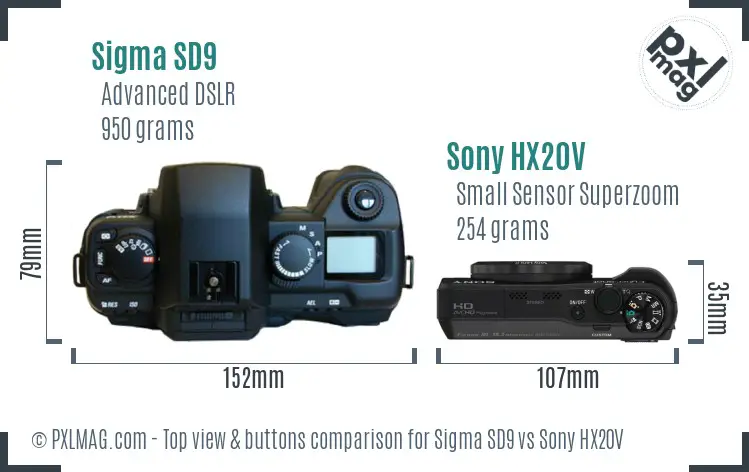 Sigma SD9 vs Sony HX20V top view buttons comparison