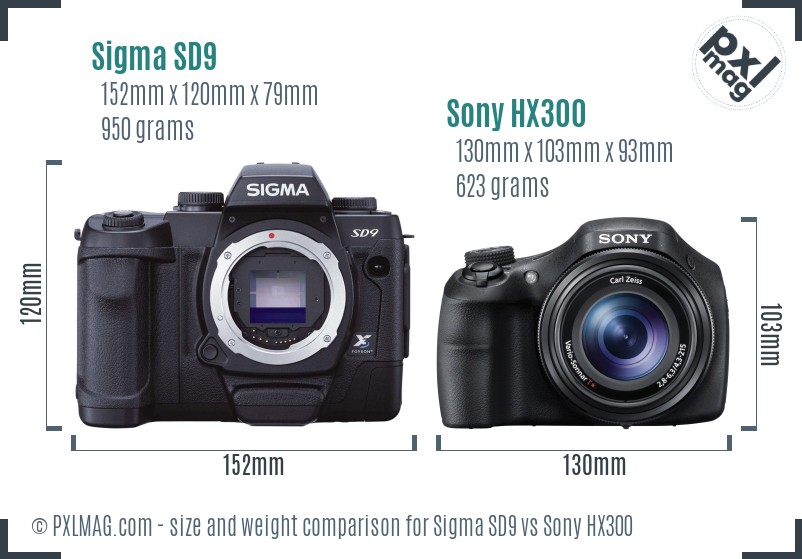 Sigma SD9 vs Sony HX300 size comparison