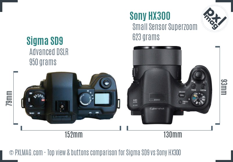 Sigma SD9 vs Sony HX300 top view buttons comparison