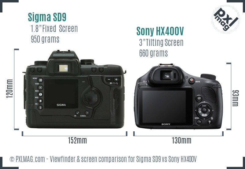 Sigma SD9 vs Sony HX400V Screen and Viewfinder comparison