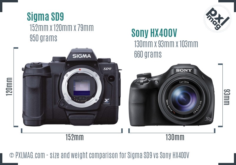 Sigma SD9 vs Sony HX400V size comparison Sigma SD9 vs Sony HX400V size comparison