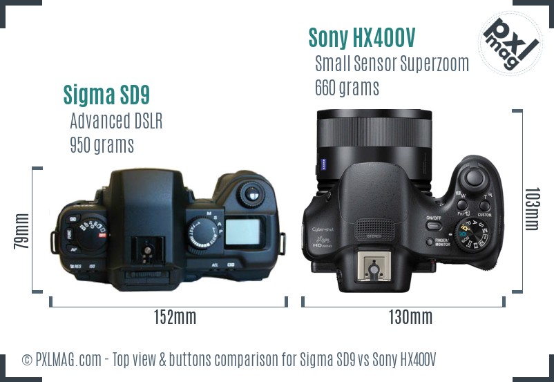 Sigma SD9 vs Sony HX400V top view buttons comparison