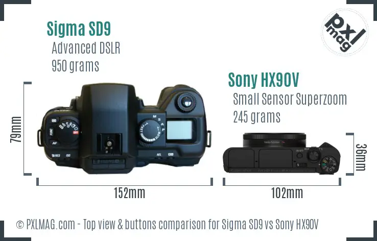 Sigma SD9 vs Sony HX90V top view buttons comparison