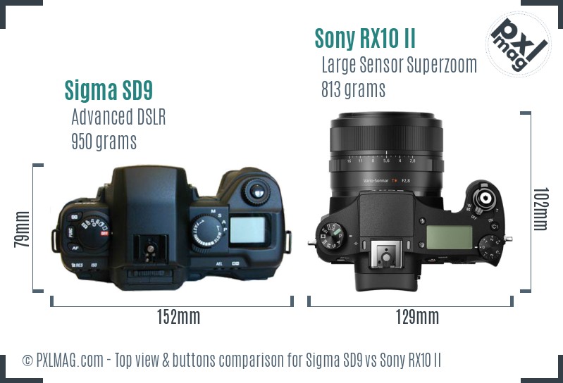 Sigma SD9 vs Sony RX10 II top view buttons comparison